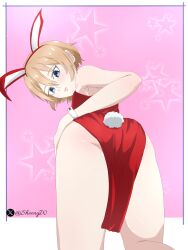 1girls ahoge armpits ass_focus blanc blue_eyes blue_hair breasts brown_hair bunny_costume bunny_ears bunny_girl bunny_tail bunnysuit choujigen_game_neptune female hyperdimension_neptunia legs lips medium_breasts neptune_(series) neptunia_(series) sheong_wong
