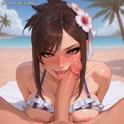 1boy 1girl 1girls ai_generated beach bikini bikini_top_lift blurry_background blush breast_press breasts brown_eyes brown_hair day erection fellatio female female_focus final_fantasy final_fantasy_vii final_fantasy_vii_remake flower frilled_bikini frills hair_flower hair_ornament heart heart-shaped_pupils hetero large_breasts large_penis licking licking_penis looking_at_viewer maldo male nipples nose_blush ocean open_mouth oral outdoors palm_tree penis penis_on_face pov pov_crotch precum sky solo_focus sweat swimsuit symbol-shaped_pupils teeth tifa_lockhart tongue tongue_out towel tree uncensored upper_teeth_only water white_flower