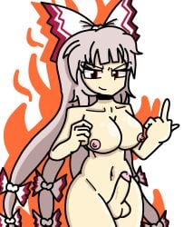 big_breasts breasts cum female fire fujiwara_no_mokou futanari hair_ribbon red_eyes ribbon ribbons tom69 touhou touhou_project white_body white_hair