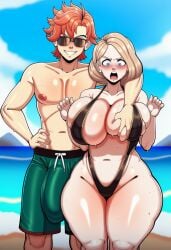 ai_generated angry beach bulge cocky fire_emblem fire_emblem:_three_houses groping groping_breasts huge_bulge large_penis massive_breasts mercedes_von_martritz questionable_consent skimpy_clothes sunglasses swimwear sylvain_jose_gautier