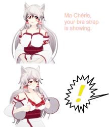 1girls 2koma 3d amaterasu amaterasu_(gijinka) big_breasts bra bra_strap bra_strap_is_showing_(meme) breasts capcom clover_studio deity female gijinka hair humanized kimono koikatsu lace lace-trimmed_bra lace_bra lace_trim lingerie long_hair meme okami orange_eyes personification red_accents red_markings tagme underwear waka_(okami) white_hair wolf_ears wolf_girl