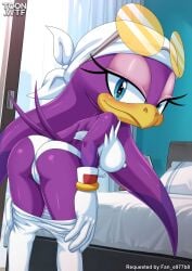 1girls anthro ass bbmbbf bed breasts cameltoe female female_only looking_at_viewer mobian_(species) mobius_unleashed palcomix pillow sega solo sonic_(series) sonic_riders sonic_the_hedgehog_(series) wave_the_swallow