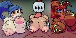 3girls animated archer_(heroine_tower) big_breasts big_penis blowjob blue_eyes blue_hair ear_piercing gif helmet multiple_girls ninja_(heroine_tower) nipple_piercing red_eyes red_hair some_heroines_climb_up_a_tower_to_ask_god_why_the_game_has_a_name_that's_so_long swordswoman_(heroine_tower) titjob