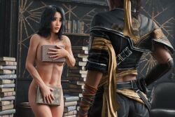 2girls 3d clair_obscur:_expedition_33 clothed_female_nude_female covering_breasts covering_crotch embarrassed_nude_female emeraldenf female female_only lune_(clair_obscur:_expedition_33) only_one_naked sciel_(clair_obscur_expedition_33)