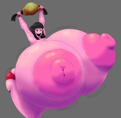 2025 2d_(artwork) areolae armpit belt championship_belt creepy_face digital_drawing_(artwork) earring eldritch_humanoid erect_nipples fingerless_gloves grey_background holding_object horror huge_nipples humanoid hyper_breasts looking_at_viewer nightmare_waifu open_mouth original_character pink-skinned_female red-eyed_female smiling_at_viewer thinkbc topless_female underwear unknown_(yellowpearl64)
