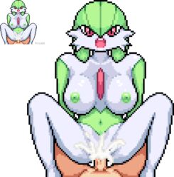 1boy 1girls alpha_channel areolae belly big_breasts breasts cowgirl_position cum_in_pussy cum_inside erection feet female gardevoir green_hair green_nipples green_skin human humanoid interspecies looking_at_viewer male male_pov moan moaning navel nintendo nipples nude open_mouth overflow penetration penis pixel_art pixlube pokémon_(species) pokemon pokemon_(species) pokemon_rse pov pussy red_eyes sex short_hair simple_background spread_legs spreading straight teeth text tongue transparent_background vagina vaginal_penetration veins veiny_penis video_games watermark white_skin