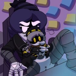 asshole cum cum_in_plushie cum_inside futanari glitch_productions murder_drones n_(murder_drones) plushie plushophilia purple_eyes purple_hair spread_legs uzi_(murder_drones)