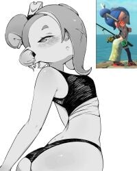 ass bikini black_and_white black_bikini curvy hair_over_one_eye shiver_(splatoon) splatoon splatoon_raiders tentacle_hair yxxzoid