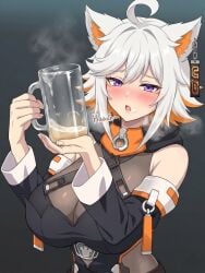 1girl ai_generated blush cum_drinking cum_in_mug demenishki face_markings female gokkun huge_tits indie_virtual_youtuber large_breasts multicolored_hair short_hair slutty_female virtual_youtuber voluptuous voluptuous_female
