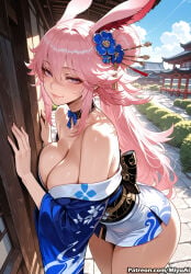 1girl ai_assisted ai_generated animal_ears ass bangs bare_shoulders blue_eyes blush breasts choker cleavage curvaceous curvy curvy_female curvy_figure day eyebrows_visible_through_hair female flower fox_ears hair_between_eyes hair_flower hair_ornament honkai_(series) honkai_impact_3rd japanese_clothes jewelry kimono large_breasts long_hair looking_at_viewer messy_hair miyuai obi pink_hair purple_eyes sash short_kimono smile solo thick thick_ass thick_butt thick_hips thick_legs thick_thighs very_long_hair voluptuous voluptuous_female wide_hips wide_sleeves wide_thighs yae_sakura