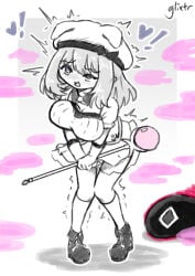 1girl alice_in_cradle aphrodisiac aphrodisiac_gas fanart female_orgasm glixtr heart_symbol interspecies lens_flare magical_girl orgasm panties_aside questionable_consent simple_background slime standing