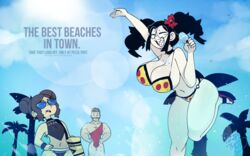 1boy 2018 2girls beach big_ass big_breasts big_butt bikini boss_(gats) bouncing_breasts bra braces bursting_breasts chadsworth_(gats) chibi choker cleavage curvy cute female flat_chest flat_chested flip_flops gats glasses goth hand_on_hip hanging_breasts happy hourglass_figure huge_breasts ice_cream male mole_under_mouth moustache original original_character original_characters pale_skin palm_tree pizza_thot popsicle sandals smile smiling smug swinging_breasts thick_thighs tips_(gats) twintails waving white_skin wide_hips