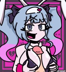 1girls blue_hair bunny_ears bunnysuit hatsune_miku looking_at_viewer rabbit_hole_(vocaloid) titjob tom69 vocaloid