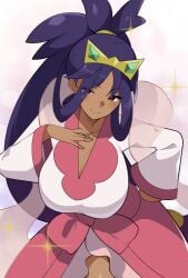 1girl aged_up breasts dark-skinned_female dark_skin dress highres iris_(pokemon) large_breasts mituyota_76 pink_dress pokemon pokemon_black_2_and_white_2 solo