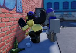 3d angeredsurface2 armwarmer black_hair blurry_background bottle brick_wall cum furry furry_hybrid futanari gun large_ass leaning_on_wall male male_on_futa roblox roblox_studio robloxian sex tagme thick_penis thick_thighs thighhighs