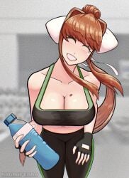 gym magna_ferra monika_(doki_doki_literature_club) pov smiling_at_viewer workout_clothes