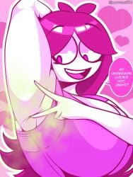 1girl 1girls a_splash_of_colour armpit armpit_fetish armpit_peek armpits arms_up big_boobs big_breasts boobies boobs breasts happy large_breasts magenta_(asoc) pink_eyes pink_hair smelly_armpits spreading stinky_armpits