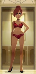 1girls bra carmen_sandiego carmen_sandiego_(2019) female female_only full_body panties red_bra red_hair red_panties screenshot_edit solo underwear underwear_only
