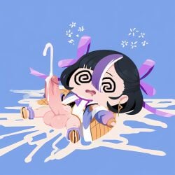 1futa after_sex ai_generated balls big_penis black_hair charlotteanon chibi_style cum cum_pool cum_puddle erection futa_only futanari goddess_of_victory:_nikke large_penis penis purple_hair short_hair solo solo_focus solo_futa swirly_eyes syuen_(nikke)