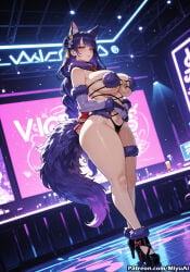 1girl ai_assisted ai_generated animal_ear_fluff animal_ears bangs blush breasts cleavage crossed_legs curvaceous curvy curvy_female curvy_figure dangerous_beast elbow_gloves female full_body fur-trimmed_gloves fur-trimmed_legwear fur_collar fur_trim genshin_impact gloves hair_ornament halloween_costume large_breasts long_hair looking_at_viewer mash_kyrielight mash_kyrielight_(cosplay) mash_kyrielight_(dangerous_beast) mash_kyrielight_(dangerous_beast)_(cosplay) miyuai navel o-ring o-ring_top purple_eyes purple_gloves purple_hair purple_legwear raiden_shogun revealing_clothes smile solo standing tail thick thick_ass thick_butt thick_hips thick_legs thick_thighs voluptuous voluptuous_female wide_hips wide_thighs wolf_ears wolf_tail