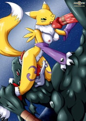 1boy 1girls anthro bbmbbf breasts devidramon digihentai digimon digimon_(species) female furry licking licking_penis male male/female nipples open_mouth oral oral_sex palcomix penis renamon sex sharp_teeth teeth tongue tongue_out