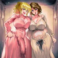 after_orgasm after_sex ai_generated big_penis blonde_hair blue_eyes blush blushing_profusely brown_hair cleavage cum_in_uterus cum_inside disheveled dominant_futa embrace futa_on_female futa_with_female futanari hand_on_shoulder high_quality huge_breasts jessica_ushiromiya maid motion_lines nightgown open_mouth shannon_(umineko) smiling_at_viewer smug_grin stomach_bulge submissive submissive_female surprised_expression tagme takhiai thick_penis thick_thighs throbbing_penis umineko_no_naku_koro_ni wet wet_clothes wet_pussy x-ray