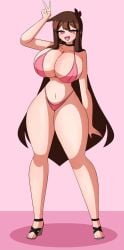 aviyne big_breasts big_tits bikini brunette charlotte_(aviyne) feet huge_breasts huge_tits large_breasts large_tits peace_sign pink_eyes sexy_body sexy_feet sexy_female sexy_toes thick_thighs toes