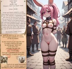 ai_generated anime bdsm bondage bounty_hunters collar edited fantasy female fictional furry market naked nude photoshop pink_eyes pink_hair rabbit roleplay ropes slave slavegirl slavery small_boobs small_breasts small_tits teen waifu white_fur
