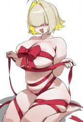big_breasts big_thighs blush bow_ribbon breasts chubby covered_eyes covered_nipples elegg_(nikke) goddess_of_victory:_nikke ribbon smile tagme thick thick_thighs tied_up yassaimono