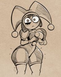 1girl 1girls clown clown_girl clown_makeup female female_focus fortnite jester jester_cap jester_costume jester_girl jester_hat jester_outfit pomni_(the_amazing_digital_circus) roboticsteve the_amazing_digital_circus thick_thighs thighs