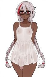 ai_generated dark-skinned_femboy dark_skin femboy freckles glasses large_penis male_only sheer_clothing teddy_(clothing) white_and_red_hair white_hair