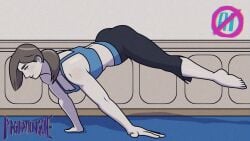 1girls artist_name ass balancing barefoot black_pants blue_sports_bra blue_tank_top breasts brown_hair capri_pants cleavage clothing colored_skin crop_top exercise female flexible full_body grey_hair handstand leggings long_hair midriff pale_skin pants ponytail smile solo spandex sports_bra sweatpants tank_top white_skin wii_fit wii_fit_trainer wii_fit_trainer_(female) yoga yoga_pants