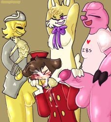 anthro bad_anatomy balls bellhop blowjob cum cum_on_face dark_deception dark_deception:_chapter_1 dark_deception:_chapter_2 dark_deception:_chapter_4 deadly_decadence furry gay gold_watchers hangry_the_pig joy_joy_gang lucky_the_rabbit mascot_mayhem monkey monkey_boy monkey_business murder_monkey pig pig_ears pig_nose purple_eyes rabbit rabbit_boy rabbit_ears redraw remake sunnypawsy