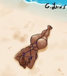 argentina ass_crack ass_mark beach big_ass big_breasts bikini bikini_bottom brown_hair brown_skin bubble_butt butt_markings closed_eyes g.lins latina latina_female oc ocean sand sand_on_ass sleeping sunbathing thong thong_bikini water