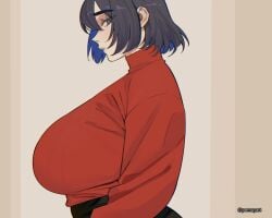 1girls big_breasts blue_eyes blue_hair breasts clothing full_body hololive hololive_english hololive_english_-council- hololive_english_-promise- light-skinned_female looking_at_viewer ouro_kronii pomuya side_view sweater turtleneck upper_body