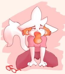 balls blowjob furry glasses_removed hands_on_face penis_in_mouth white_cat zawattio(artist)