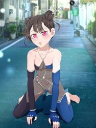 body brown_hair buns date_a_live date_a_live:_date_a_bullet exhibition exhibitionism exhibitionist female female_only flat_chest girl hair_bun hair_buns lips nsfw pink_eyes sheong_wong tsuan_(date_a_live)