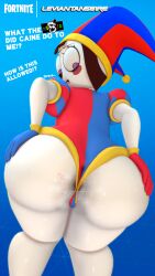 1girls 3d 3d_(artwork) anus anus_peek ass_focus ass_grab bottom_heavy brown_hair clothing crossover dialogue female female_only fortnite gluteal_fold grabbing_own_ass hands_on_ass hands_on_own_ass hat jester jester_hat leviantan581re looking_at_ass looking_at_self looking_back png pomni_(the_amazing_digital_circus) rear_view solo spread_ass spreading sweat sweatdrop sweaty_ass talking_to_self text the_amazing_digital_circus thick_thighs thunder_thighs wide_hips