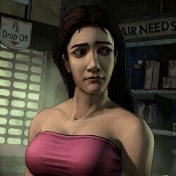 1girl 1girls ai_assisted brown_hair edit edited edited_art female female_focus female_only girl girl_only lilly_caul only_girl pink_shirt solo solo_female solo_focus solo_woman strapless strapless_dress strapless_top strapless_topwear telltale telltale_games the_walking_dead the_walking_dead_(series) the_walking_dead_(telltale) the_walking_dead_game white-skin white-skinned_female woman woman_only woman_solo
