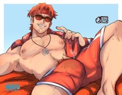 bara beach bulge daredevil daredevil_(marvel_rivals) gay male male_only marvel marvel_rivals muscular muscular_male red_hair solo