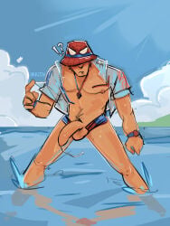 beach blush blushing bucket_hat cock_out_of_underwear cock_slip covered_face cum_drip cum_dripping cum_dripping_from_penis dick_out_of_underwear dick_slip foreskin foreskin_overhang happy_trail hung in_water marvel marvel_rivals necklace nipple okkitiv open_shirt penis_out_of_underwear penis_slip peter_parker precum precum_string speedo spider-man spider-man_(marvel_rivals) summer swimsuit swimwear uncircumcised uncut water