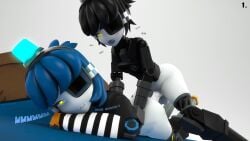 2boys 3d 3d_(artwork) :3 :3_face alternate_version_available ass balls bed big_ass big_ass_(male) big_penis black_body black_hair blue_blanket blue_body blue_hair blush blush_lines dell_spencer emo femboy freckles freckles_on_face hi_res high_resolution highres looking_at_another looking_at_partner looking_pleasured moaning moaning_in_pleasure on_bed ponytail ponytail_hair prone_bone reaper21cry robot robot_boy robot_femboy robot_humanoid sfm short_hair source_filmmaker source_filmmaker_(artwork) team_fortress_2 text thick thick_hips thick_thighs white_background white_skin yellow_eye