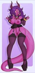 big_breasts bimbo bimbo_body bimbo_lips bimbofication bracelet breasts breasts_out breasts_outside cleavage clothed_exposure collar collarbone corruption demon_girl demonization demonized dungeons_and_dragons earrings female_only femsub fingerless_gloves garter_straps gloves happy_trance heart heart-shaped_pupils heart_eyes hearts_around_head high_heels horns huge_breasts large_breasts long_hair long_nails nipples opera_gloves orange_eyes prostitute prostitution purple_hair purple_skin pussy simple_background slutification slutty_female smile solo symbol_in_eyes tail thick_thighs thighhighs tiefling topless wrenzephyr2