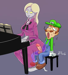 8-tomb balls blonde_hair brown_hair clothed clothing duo erection facial_hair female femdom fully_clothed ghost hair hat hi_res human humanoid_penis larger_female lips luigi luigi's_mansion male mammal mario_(series) melody_pianissima moustache multitasking musical_instrument nintendo open_mouth overalls penis penis_through_fly piano playing_music poking_out sex signature sitting size_difference smaller_male smile spirit straight sweat translucent transparent_sex video_games yellow_eyes