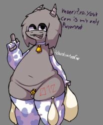 angel_(clovedex) big_thighs chastity_cage chastity_device choker clovedex_(artist) condom cow_bell cow_print cow_print_armwear cow_print_legwear cow_print_thighhighs femboy femboy_only filled_condom goat goat_horns golden_chastity_cage looking_at_viewer male_only micropenis small_penis solo solo_femboy solo_male