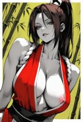 1girls ai_generated brown_hair fatal_fury female female_only king_of_fighters long_hair looking_at_viewer mai_shiranui solo solo_female tagme