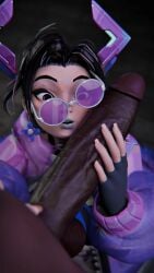 3d 3d_(artwork) alternate_version_available big_penis blue_lipstick cock_shock dark-skinned_male fingerless_gloves galacta galacta_(marvel_rivals) galacta_(rivals'_day_2025) glasses glasses_askew hand_on_penis imminent_oral imminent_sex marvel marvel_rivals night nude_male outdoor_nudity outdoors penis_awe penis_on_face public_nudity shocked_expression twosum unseen_male_face