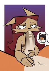 1boy 1girls alekrodude blowjob brandfinn-furry_(just_brandfinn) breasts brown_fur brown_hair felid feline felis fellatio female fox lynx male oc orange_fur original_character sex small_breasts