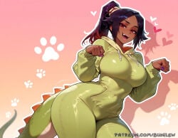 1girl 1girls ai_generated bleach bleach:_the_thousand-year_blood_war blush breasts brown_eyes bunilew dark-skinned_female dark_skin female focus large_breasts nipples onesie purple_hair pussy shihouin_yoruichi tan_body tan_skin uncensored yoruichi_shihouin