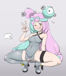 functionally_nude game_freak iono_(pokemon) navel nintendo peace_sign pokemon_sv suggestive_look suggestive_pose v waagh